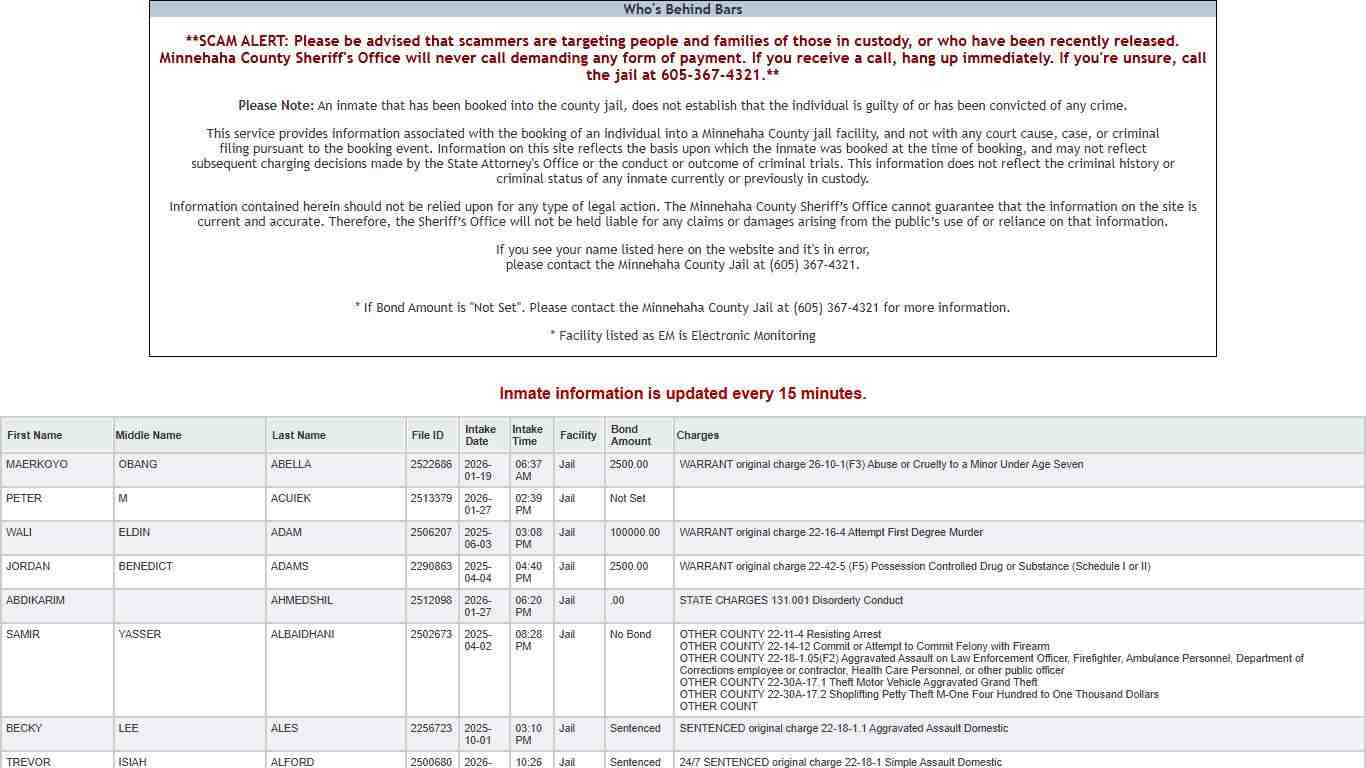 Minnehaha County Who's Behind Bars