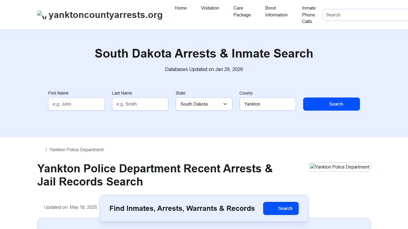 Yankton Police Department, SD Arrests, Records, Jail Roster Lookup